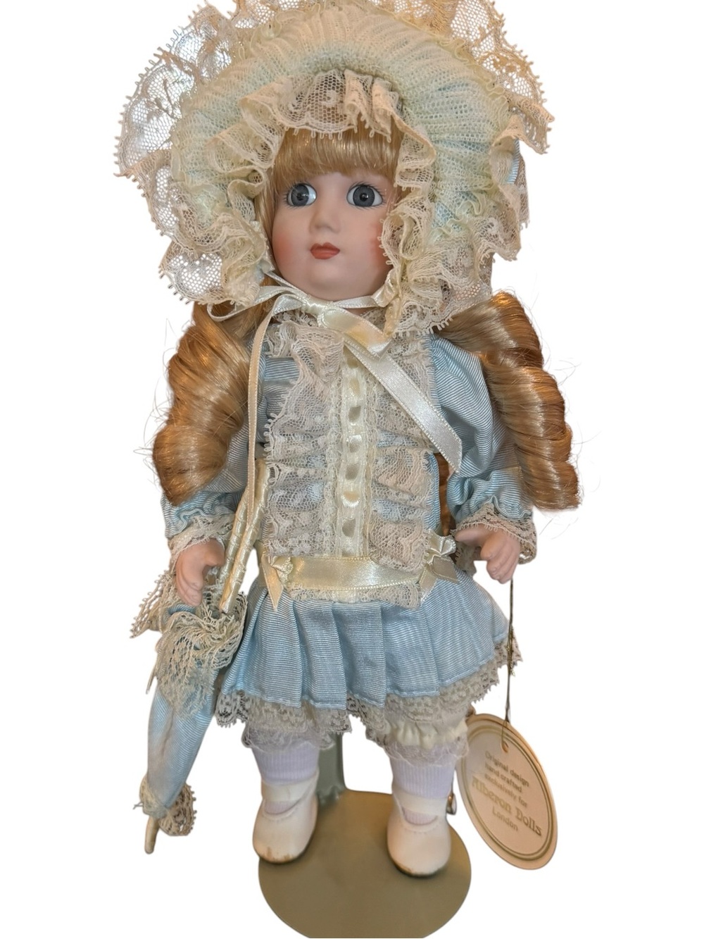 Limited Edition Alberon Zoe Porcelain Collectible Doll in Pale Blue Lace Outfit - Picture 12 of 16